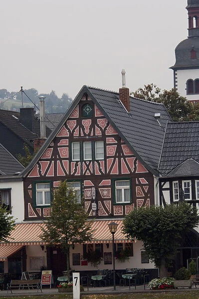 Germany. Typical half-timbered architecture along the Rhine River around Rheineck