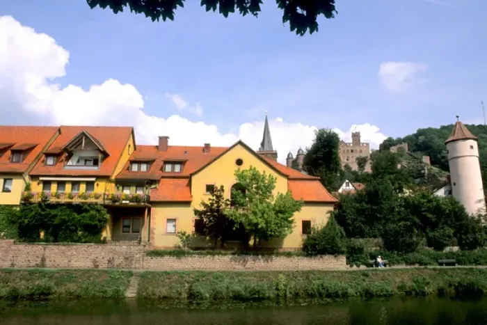 Framed Print : Germany Wertheim Colorful Old Town by Rhine River