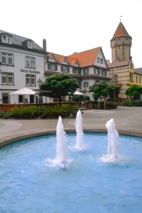 Framed Print : Germany Wertheim Old Town by Rhine River fountains