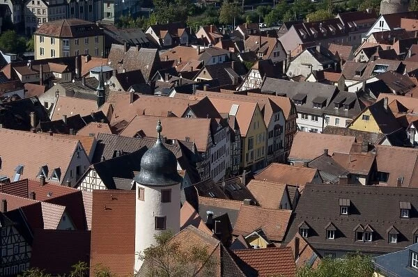 Germany, Wertheim. Rooftop view of Wertheim from historic hilltop Hohenburg Castle