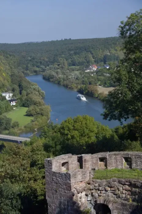 Framed Print : Germany, Wertheim. View near confluence of Tauber & Main River from hilltop ruins