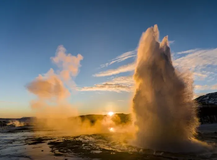 Framed Print : The geysir Strokkur in the geothermal area Haukadalur part of the touristic route