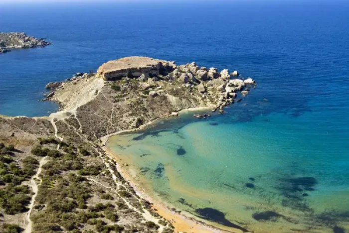 Framed Print : Ghajn Tuffieha Bay, Aerial View, Malta Island, Republic of Malta