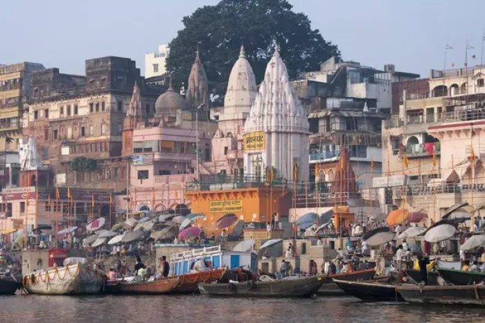 Framed Print : Ghats along the bank of the Ganges River, Varanasi, India