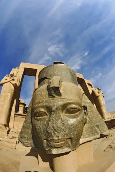Framed Print : The giant head of Ramesses II, The Ramessuem on the West Bank at Luxor, Egypt