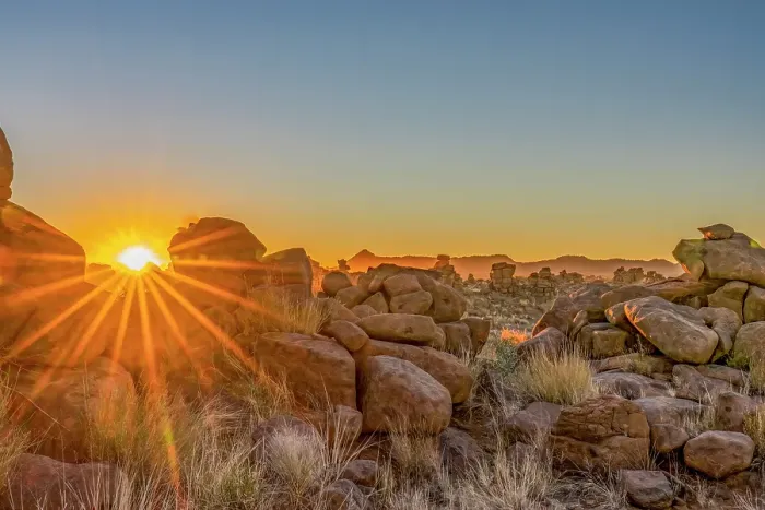 Framed Print : Giant's Playground, Namibia, Africa. Landscape view at sunset of dolerite boulders was formed about 180 million years ago Framed Print : Giant's Playground, Namibia, Africa. Landscape view at sunset of dolerite boulders was formed about 180 million years ago