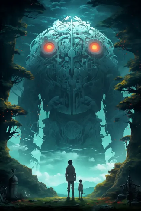 Framed Print : Gigantic fantasy robot with glowing eyes. (AI Generated) Framed Print : Gigantic fantasy robot with glowing eyes. (AI Generated)