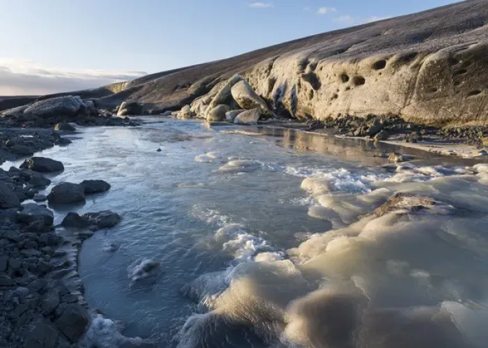 Framed Print : Glacial river, glacier Breidamerkurjoekull in the Vatnajoekull NP during winter