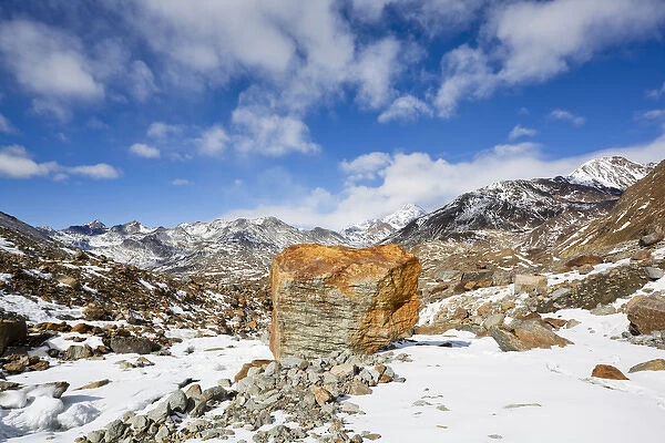 Glacier foreland of Ghiacciaio Dei Forni with just exposed moraine debris, which