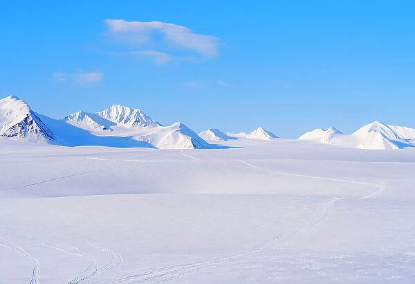 Glacier Fridtjovbreen. Landscape in Van Mijenfjorden National Park, (former Nordenskiold National Park), Island of Spitsbergen. Arctic region, Scandinavia, Norway, Svalbard