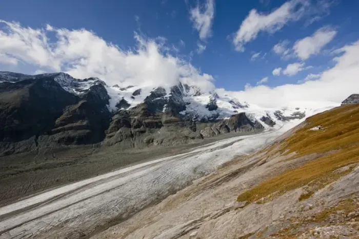 Framed Print : glacier Pasterze with Mount Grossglockner (3798m). Pasterze glacier is retreating rapidly