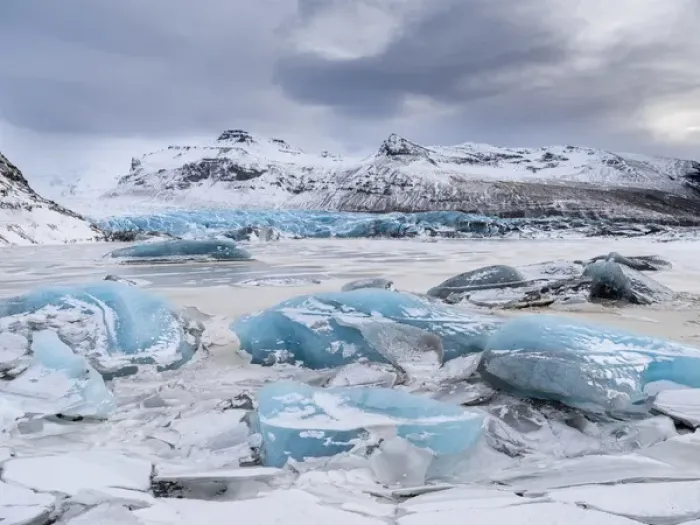 Framed Print : Glacier Svinafellsjoekul in the Vatnajoekull NP during winter. The glacier front