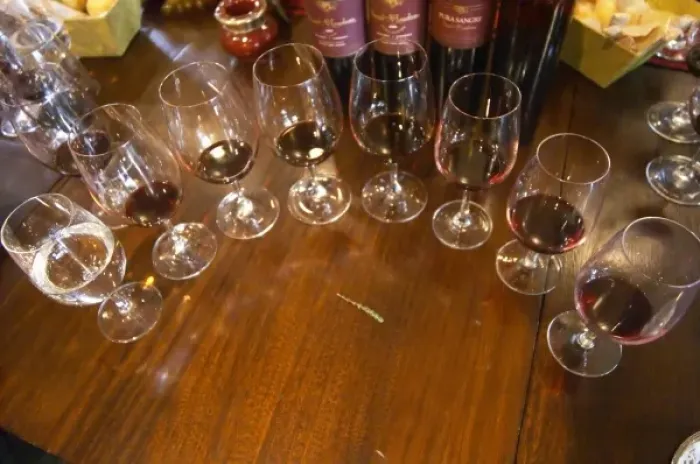Framed Print : Glasses lined up for a vertical tasting and a branch of thyme The O Farrell Restaurant Framed Print : Glasses lined up for a vertical tasting and a branch of thyme The O Farrell Restaurant