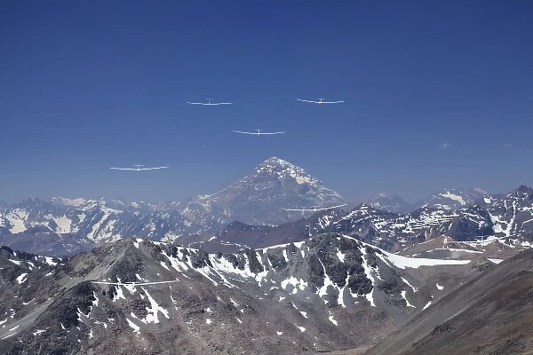 Gliders Racing in FAI World Sailplane Grand Prix, Andes Mountains, Chile, (and at right Aconcagua 6