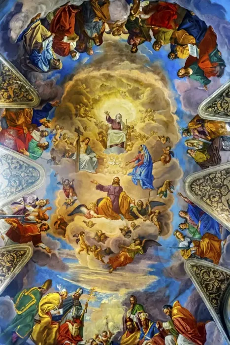Framed Print : God Jesus Mary Fresco Basilica San Giacomo In Augusta Church, Rome, Italy Framed Print : God Jesus Mary Fresco Basilica San Giacomo In Augusta Church, Rome, Italy