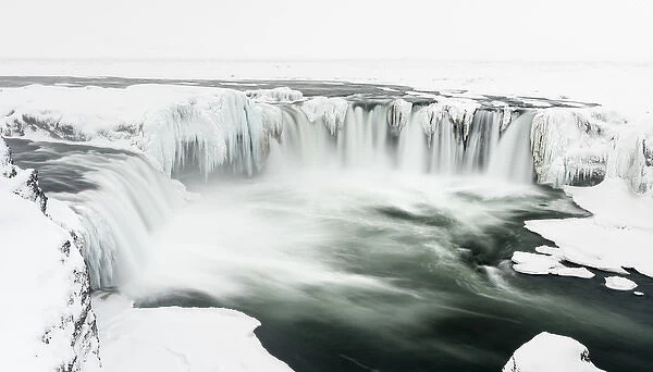 Godafoss one of the iconic waterfalls of Iceland during winter. europe, northern europe