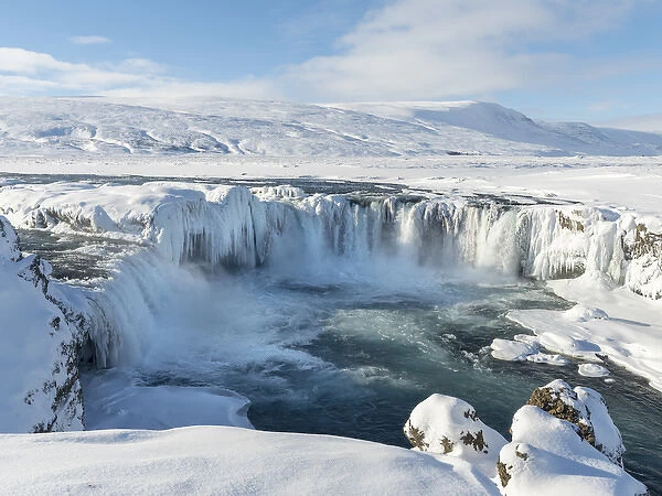 Godafoss one of the iconic waterfalls of Iceland during winter. europe, northern europe