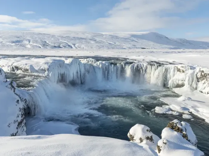 Framed Print : Godafoss one of the iconic waterfalls of Iceland during winter. europe, northern europe