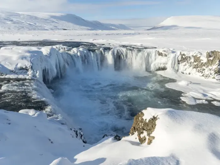 Framed Print : Godafoss one of the iconic waterfalls of Iceland during winter. europe, northern europe