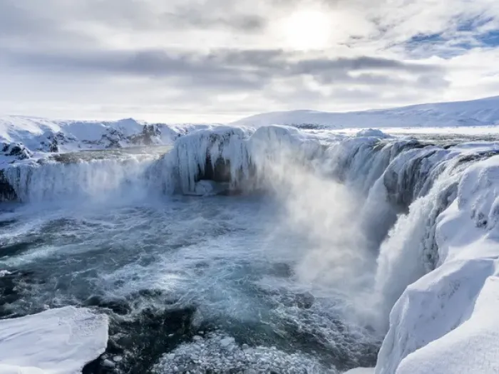 Framed Print : Godafoss one of the iconic waterfalls of Iceland during winter. europe, northern europe