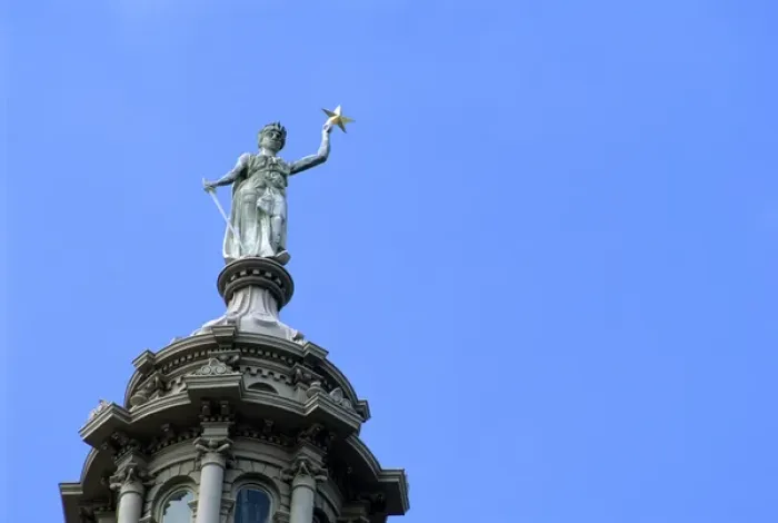 Framed Print : The Goddess of Liberty on top of the Texas state capitol building in Austin