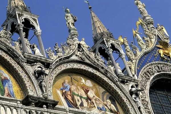 Detail of golden artwork of St. Marks Church in San Marcos Plaza in Venice Italy