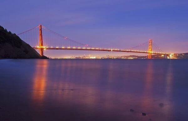 The Golden Gate Bridge at dusk from Kirby Cove in San Francisco, California, USA