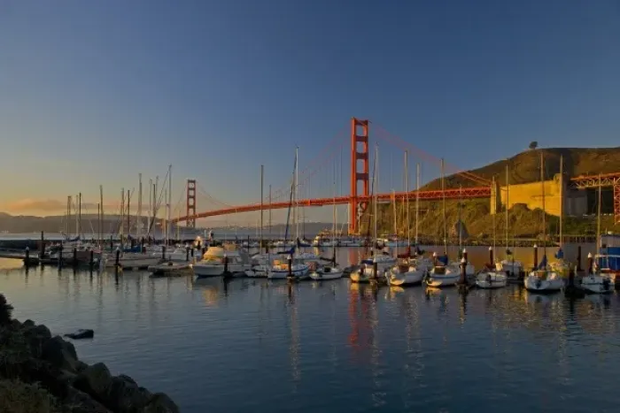 Framed Print : Golden Gate Bridge and San Francisco California from Horseshoe Cove and Presidio Framed Print : Golden Gate Bridge and San Francisco California from Horseshoe Cove and Presidio