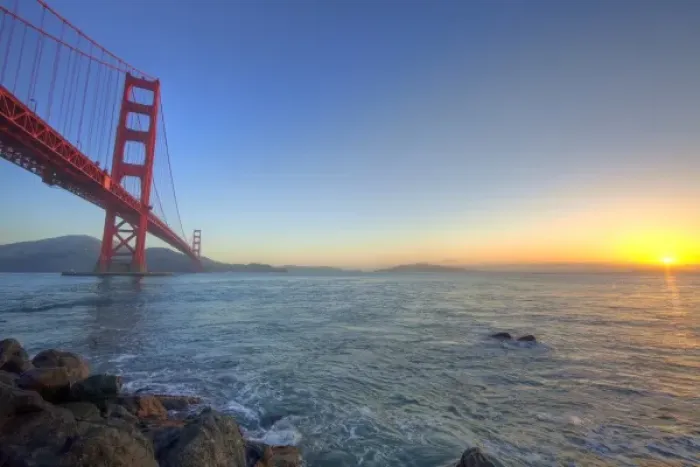 Framed Print : The Golden Gate Bridge at sunrise from Fort Point in San Francisco, California, USA Framed Print : The Golden Gate Bridge at sunrise from Fort Point in San Francisco, California, USA