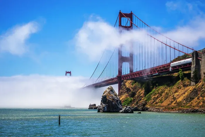 Framed Print : The Golden Gate Bridge surrounded by fog, San Francisco, California, USA