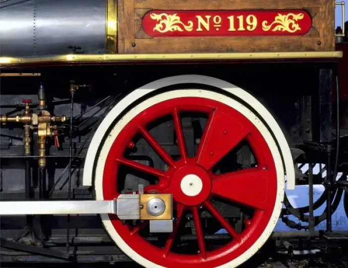 Framed Print : GOLDEN SPIKE NATIONAL HISTORIC SITE, UTAH. USA. Detail, drive wheel under cab of