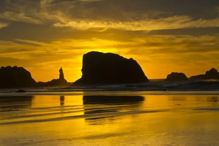 Framed Print : golden sunset; sea stacks; Bandon, Oregon; USA Framed Print : golden sunset; sea stacks; Bandon, Oregon; USA