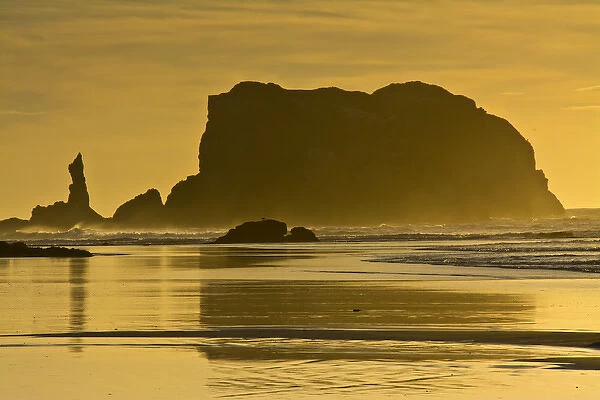 golden sunset, sea stacks, Bandon by the Sea, Oregon, USA