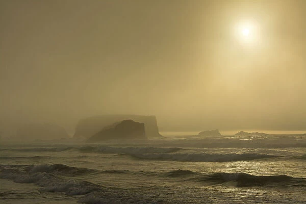 golden sunset; sea stacks; Bandon by the Sea; Oregon; USA