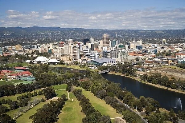 Golf Course, River Torrens and Central Business District, Adelaide, South Australia, Australia - aerial