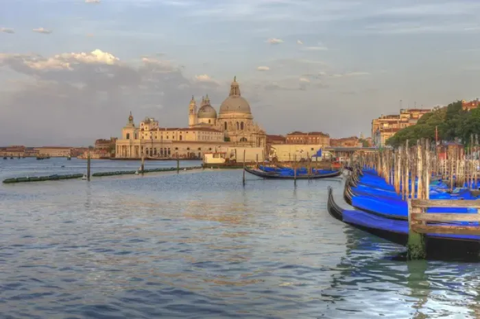 Framed Print : Gondola lineup in front of Church of San Giorgio Maggiore. Venice. Italy