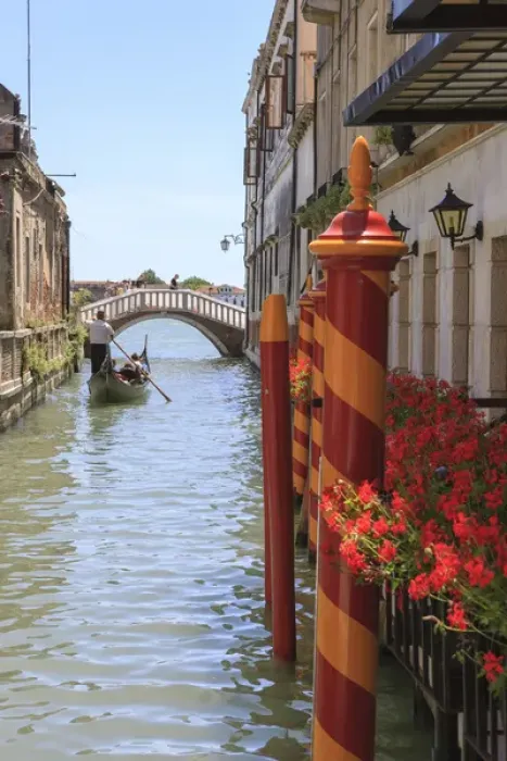 Framed Print : Gondola in narrow Canal. Venice. Italy