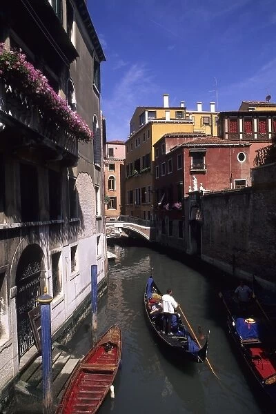 Gondolas ready for tourists in Venice Italy
