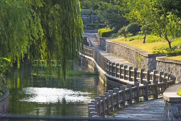 Gongchen Bridge with willow tree, eastern end of the Grand Canal, Hangzhou