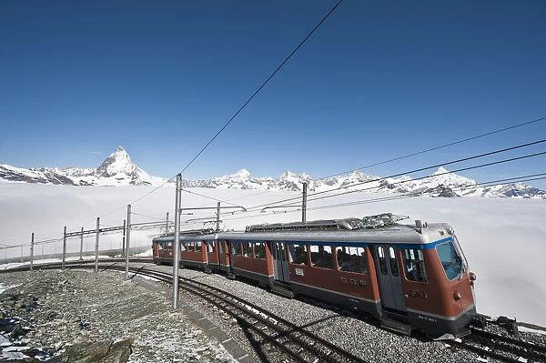Gornergrat Peak, Switzerland. Matterhorn and Gornergrat cog wheel railway