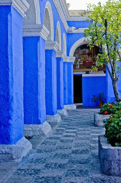 Graceful archways of Monasterio Santa Catalina in the White City of Arequipa