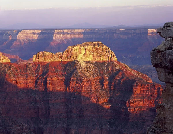 Grand Canyon National Park, Arizona, USA. Mencius Temple at sunset. View from near Point Sublime