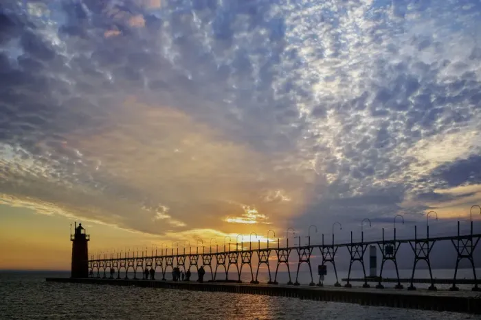 Framed Print : Grand Haven Lighthouse and pier at sunset, Grand Haven, Michigan