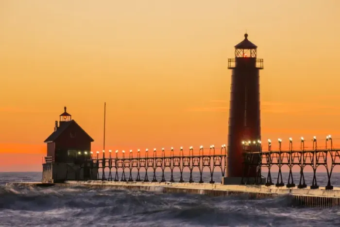 Framed Print : Grand Haven South Pier Lighthouse at sunset on Lake Michigan, Ottawa County, Grand Haven Framed Print : Grand Haven South Pier Lighthouse at sunset on Lake Michigan, Ottawa County, Grand Haven