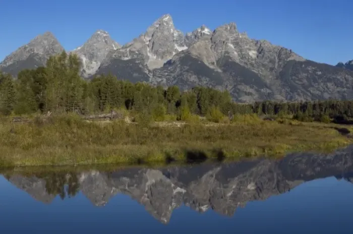 Framed Print : The grand Teton Range seen from Schwabacher Road, Grand Teton National Park, Wyoming, USA