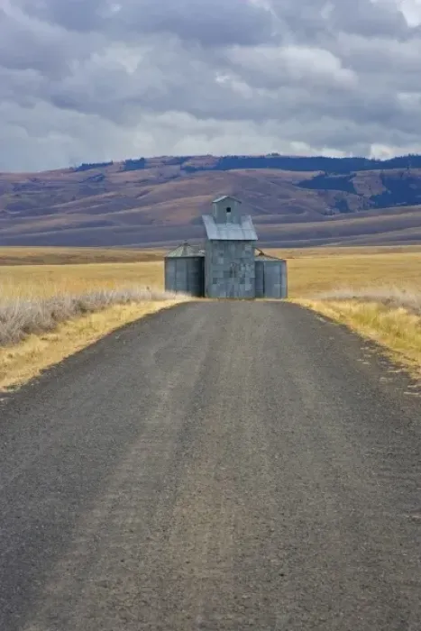 Framed Print : Gravel Road leading up to Grain elevators in Eastern Oregon off of Hwy. 395 south Framed Print : Gravel Road leading up to Grain elevators in Eastern Oregon off of Hwy. 395 south