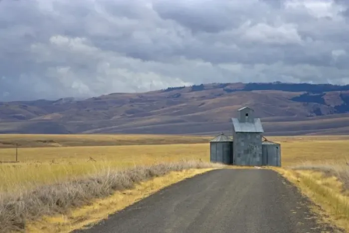 Framed Print : Gravel Road leading up to Grain elevators in Eastern Oregon off of Hwy. 395 south Framed Print : Gravel Road leading up to Grain elevators in Eastern Oregon off of Hwy. 395 south