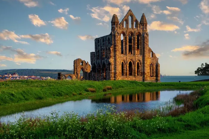 Framed Print : Great Britain, England, Whitby. Whitby Abbey ruins at sunrise. ©Jim Zuckerman  /  Jaynes Gallery  /  DanitaDelimont.com