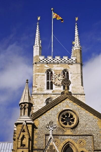 Great Britain, London. Close-up of the steeple on Southwark Cathedral