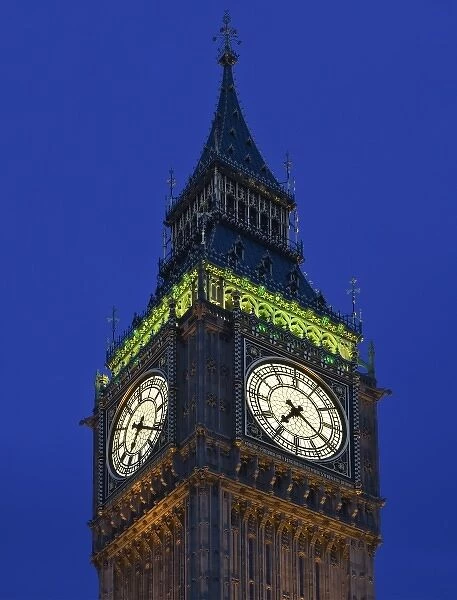Great Britain, London. Famous Big Ben Clock Tower illuminated at dusk